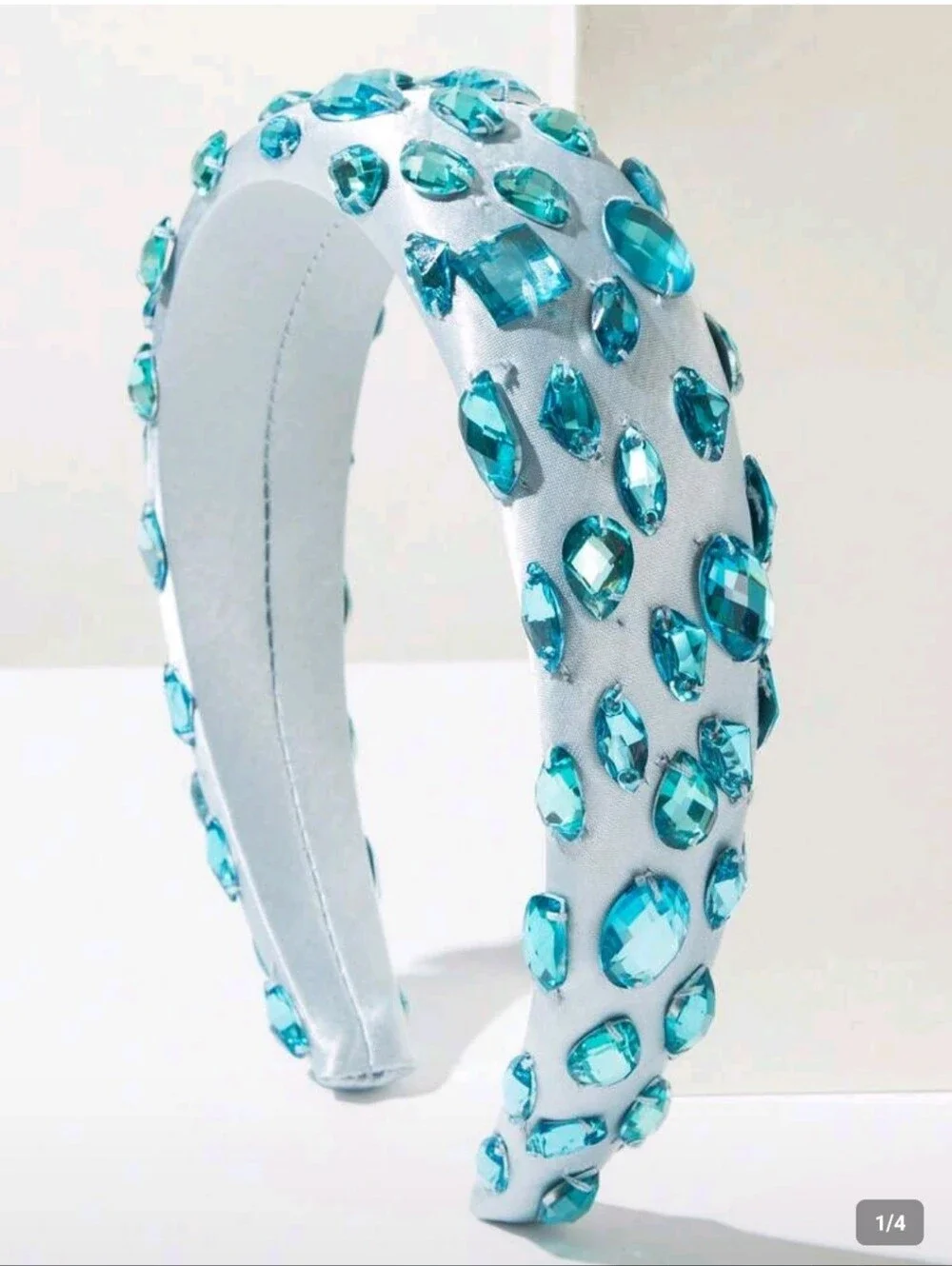 Monochromatic Glam Embellished Light Blue Crystal Padded Headband